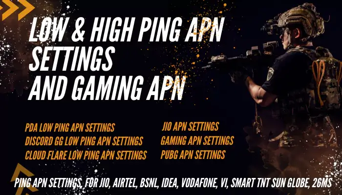 Best Gaming, High and Low Ping APN settings,  for Jio, airtel, BSNL, Idea, Vodafone, VI, Smart TNT sun globe, 26MS ping, 2024